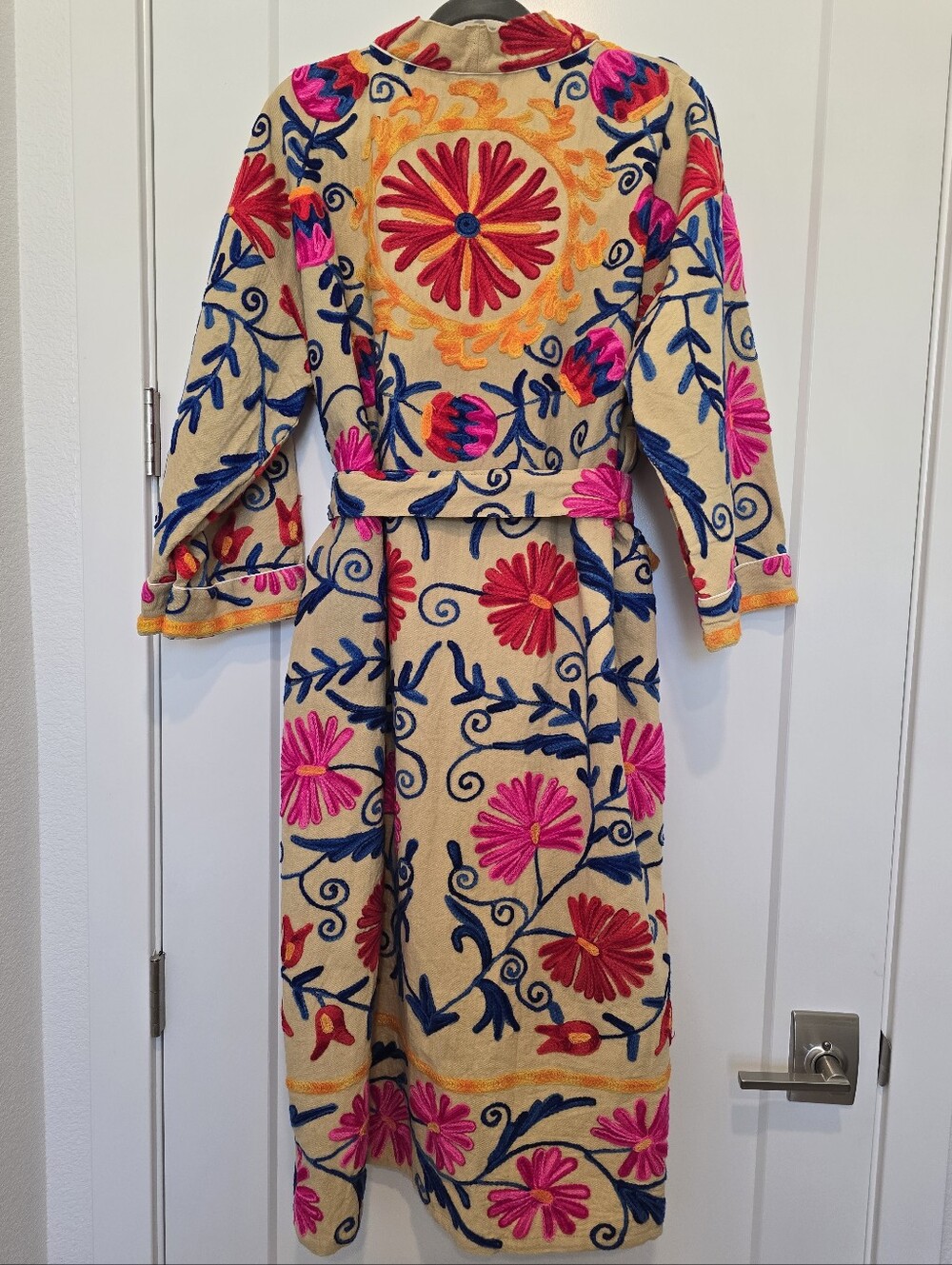 NWOT Handmade In India bohemian-style Suzani embroidered duster jacket One Size - Picture 7 of 8